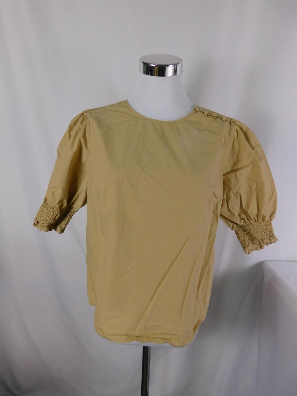 WHO WHAT WEAR Blouse Womens M Beige Puff Sleeve Button Shoulder Cotton Top